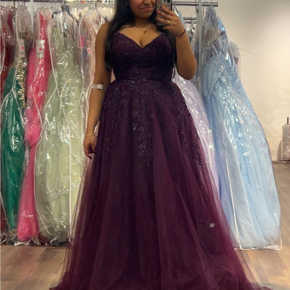La Femme Purple Sweetheart Prom Dress